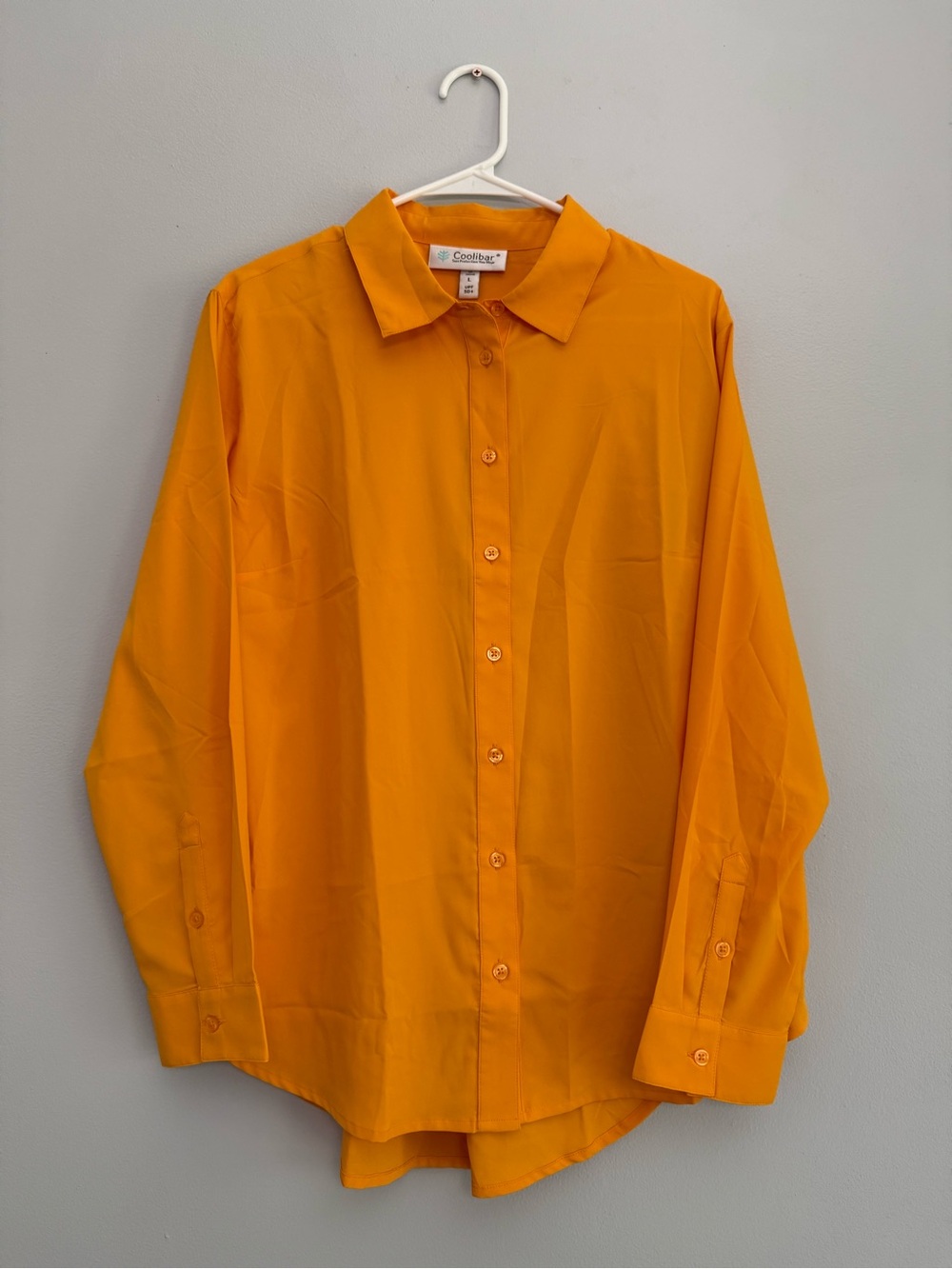 Coolibar Orange Sun Protection Long Sleeve Button Down Shirt UPF 50+